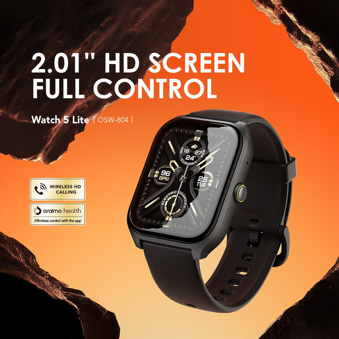 Oraimo SmartWatch 5 Lite OSW-804 – 2.01" HD, IP68 Waterproof, 300mAh – Black