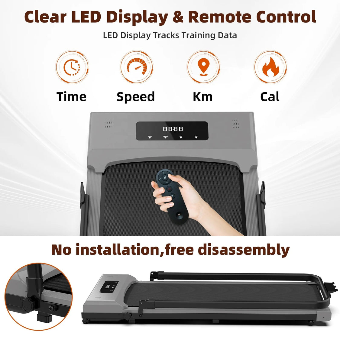 Slim Foldable 2-in-1 Treadmill – Walking Pad & Running Machine for Home & Office | 2.5HP, Remote Control, No Installation