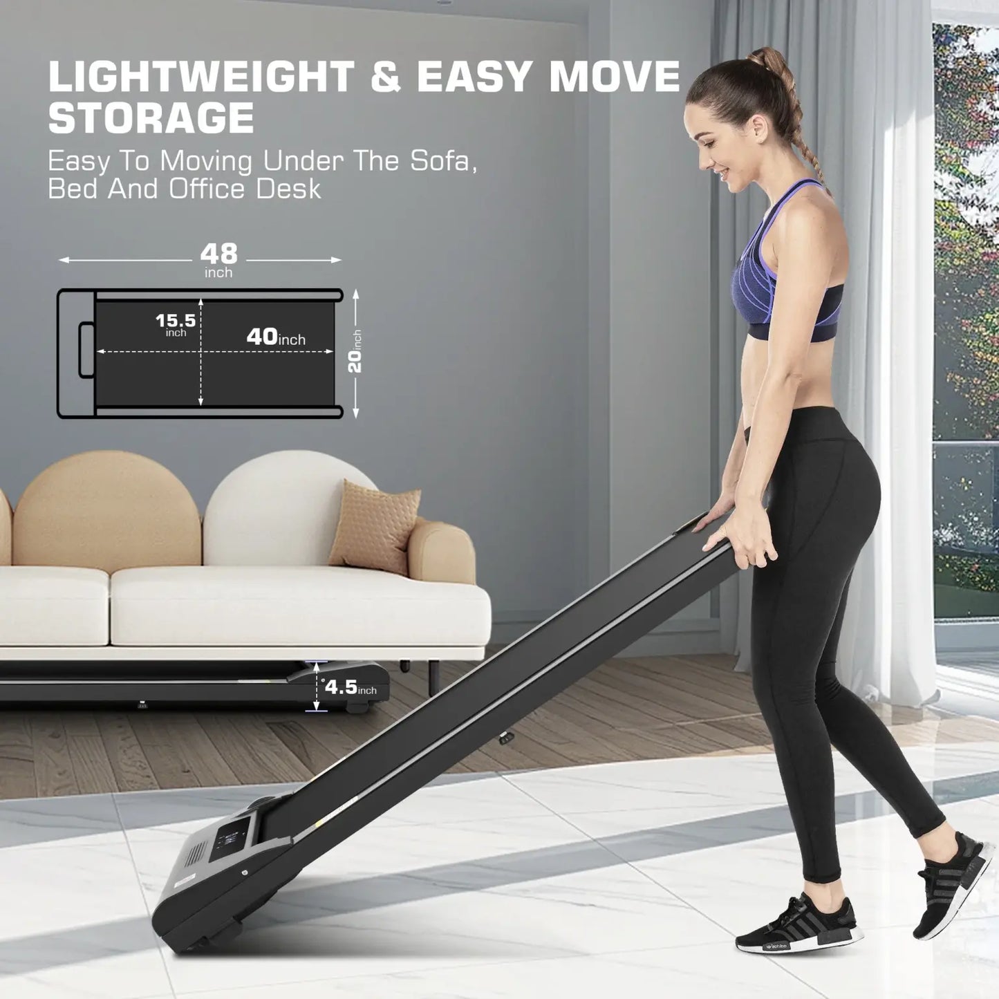 Slim Foldable 2-in-1 Treadmill – Walking Pad & Running Machine for Home & Office | 2.5HP, Remote Control, No Installation