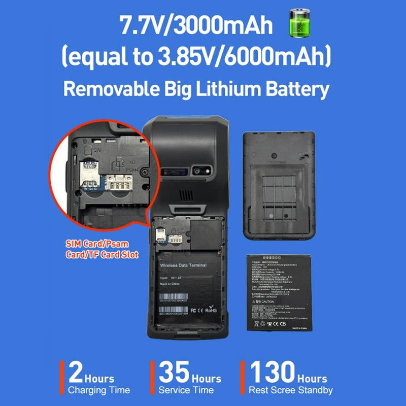 H10S Android Handheld POS Terminal with Printer – Android 13, WiFi + 4G, 58mm Receipt & Label Printing