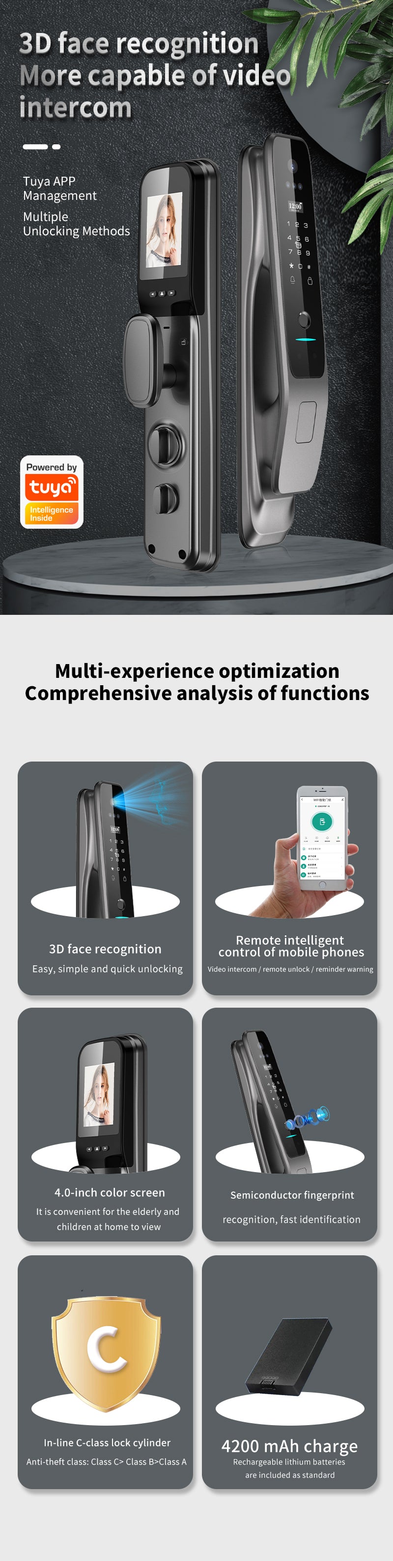 Tuya WiFi Smart Biometric Door Lock with Face Recognition, Fingerprint, Passcode & Camera – Aviation Aluminum Alloy