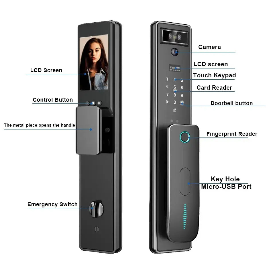 Tuya WiFi 3D Face Recognition Biometric Premium Smart Lock with HD Camera