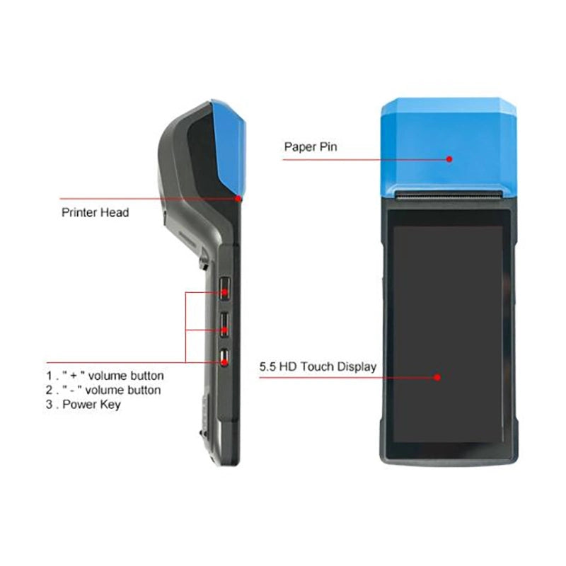 H10S Android Handheld POS Terminal with Printer – Android 13, WiFi + 4G, 58mm Receipt & Label Printing