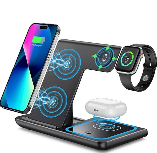 15W Fast Wireless Charging Station, 3 in 1 and Stand, Fast Wireless Charging for iPhone 16 15 14 13 12, Apple Watch, Airpods