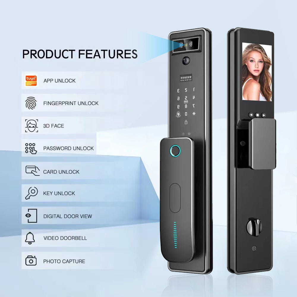 Tuya WiFi 3D Face Recognition Biometric Premium Smart Lock with HD Camera
