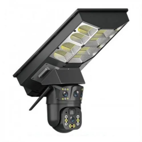 Solar flood light with camera on a white background