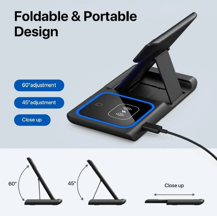 15W Fast Wireless Charging Station, 3 in 1 and Stand, Fast Wireless Charging for iPhone 16 15 14 13 12, Apple Watch, Airpods
