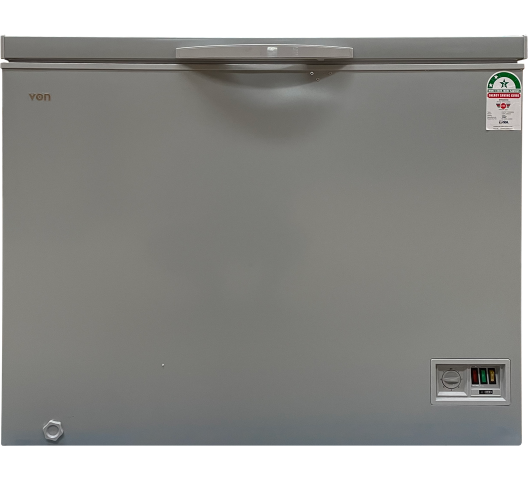 Von VAFC25DKG/DHG Chest Freezer – 252 Liters, Grey | Energy-Efficient, Lockable Deep Freezer with Fast Freeze and Wheels