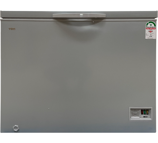 Von VAFC25DKG/DHG Chest Freezer – 252 Liters, Grey | Energy-Efficient, Lockable Deep Freezer with Fast Freeze and Wheels