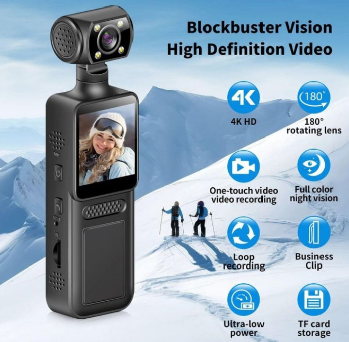 4K 1080P Body Camera Mini Pocket Action Camcorder With Night Vision and WiFi For Security, Vlogging and Sports