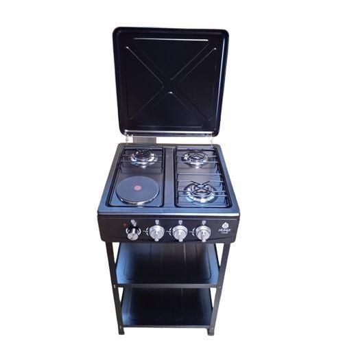 Nunix LTS-02 Stand Cooker – 3 Gas Burners and 1 Electric Plate with Storage Shelves
