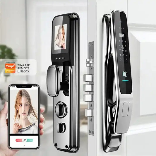 Tuya WiFi Smart Biometric Door Lock with Face Recognition, Fingerprint, Passcode & Camera – Aviation Aluminum Alloy