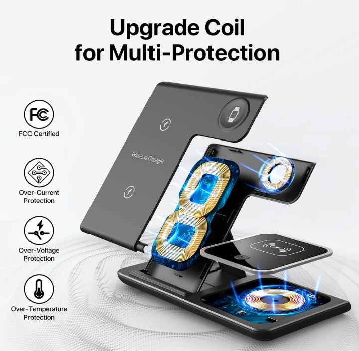 15W Fast Wireless Charging Station, 3 in 1 and Stand, Fast Wireless Charging for iPhone 16 15 14 13 12, Apple Watch, Airpods
