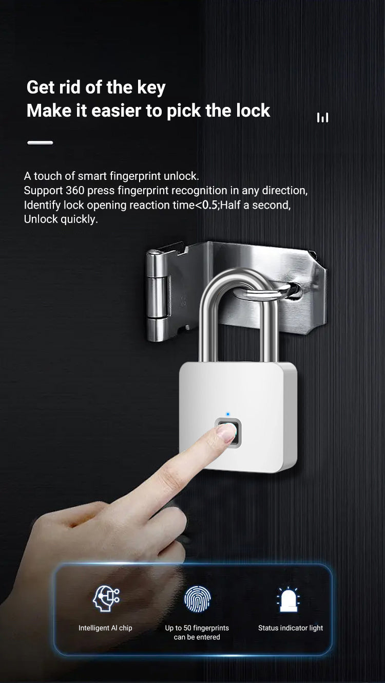Tuya Smart Bluetooth Fingerprint Padlock – Waterproof & Key-Enabled
