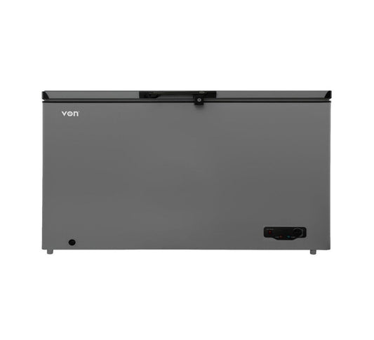 Von VAFC50DFS Chest Freezer – 505L, Grey | Large-Capacity Deep Freezer with Fast Freeze, Lockable Lid, and Wheels