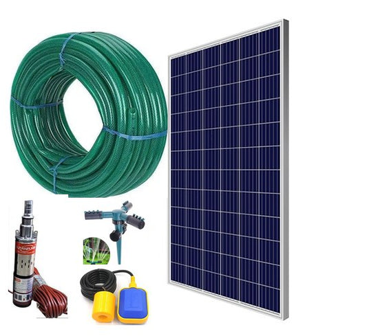 Solar Pump Irrigation Kit – 250W Panel, 24V DC Submersible Pump with Sprinkler & Hose