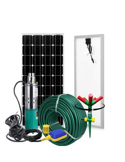 Solar Pump Irrigation Kit – 250W Panel, 24V DC Submersible Pump with Sprinkler & Hose