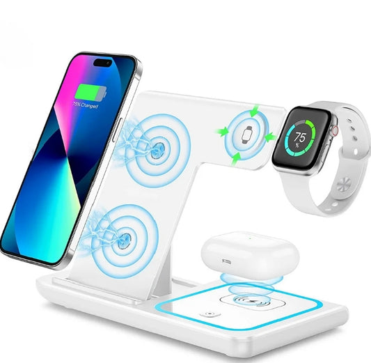 15W Fast Wireless Charging Station, 3 in 1 and Stand, Fast Wireless Charging for iPhone 16 15 14 13 12, Apple Watch, Airpods